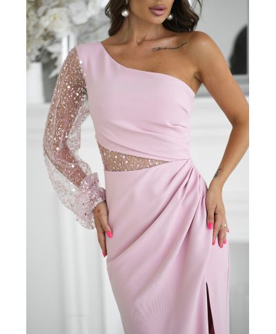 Vestito lungo elegante - colore rosa sporco - Mono spalla