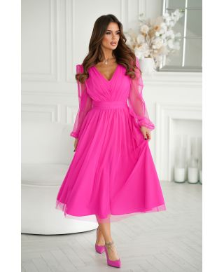 Abito donna - Con manichetta in tulle – Rosa fluo
