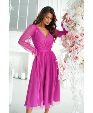 Abito donna - Con manichetta in tulle - Fuxia