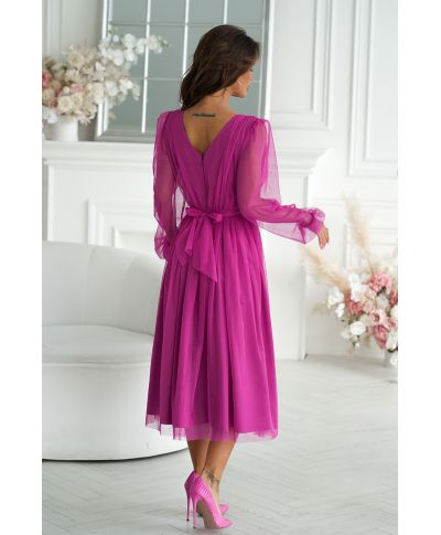 Abito donna - Con manichetta in tulle - Fuxia