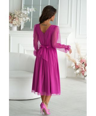 Abito donna - Con manichetta in tulle - Fuxia