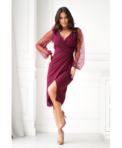 Abito elegante, corto - Maniche in paillettes – Bordeaux