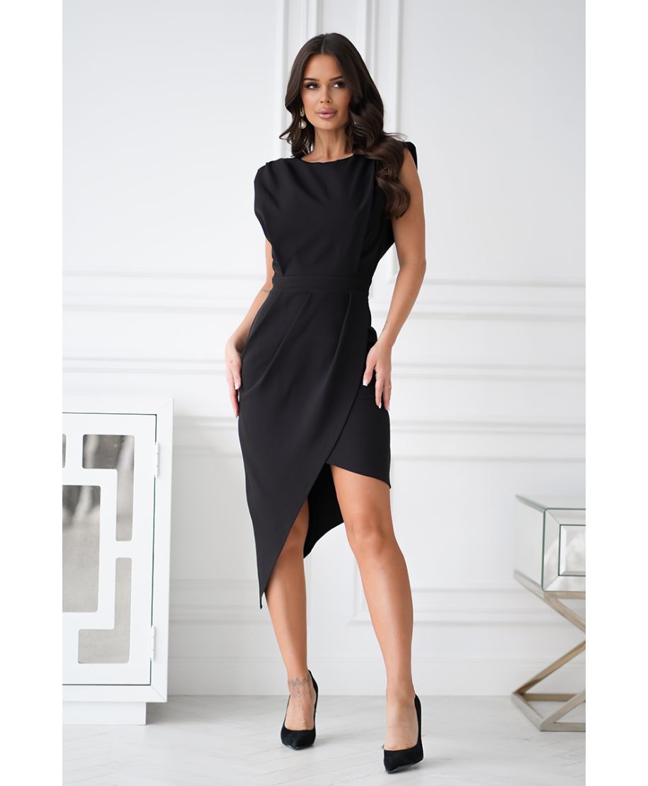 Abito corto, elegante - Colore nero - Asimetrico - Scollo alto