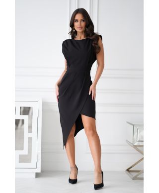 Abito corto, elegante - Colore nero - Asimetrico - Scollo alto