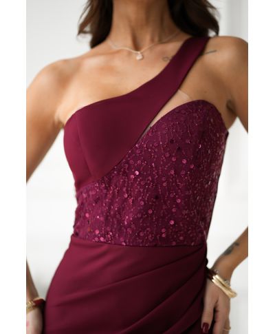 Vestito lungo elegante a sirena, bordeaux - Julia