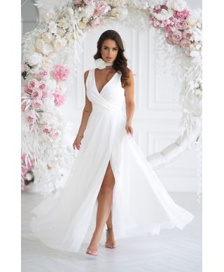 Abito elegante lungo - Spacco sulla gamba - Colore ecrù