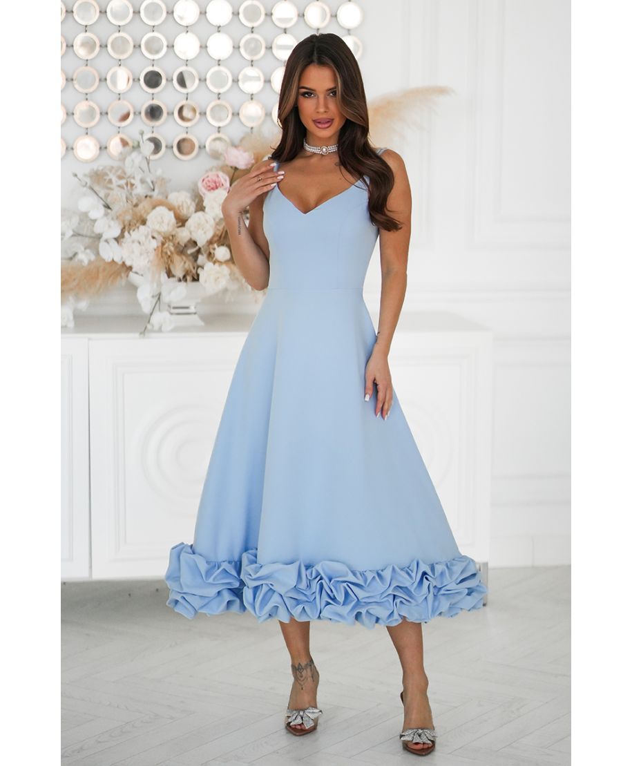 Abito elegante midi azzurro con Balza Floreale 3D – Tessa
