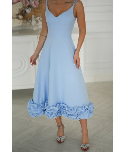 Abito elegante midi azzurro con Balza Floreale 3D – Tessa