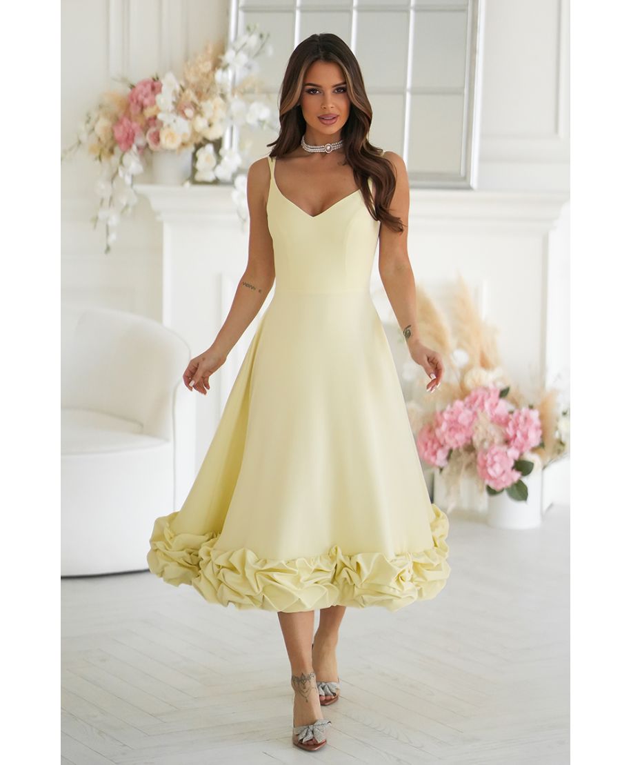 Vestito midi giallo - Spalline Sottili e balza floreale – Tessa