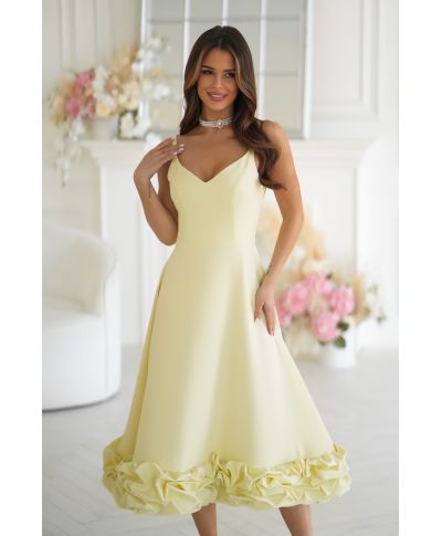 Vestito midi giallo - Spalline Sottili e balza floreale – Tessa
