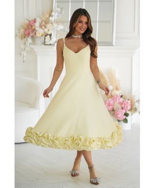Vestito midi giallo - Spalline Sottili e balza floreale – Tessa