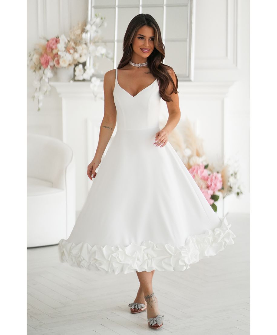 Vestito da cerimonia bianco midi con gonna ampia – Tessa