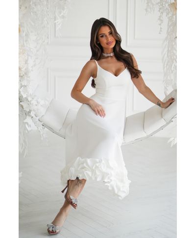 Vestito da cerimonia bianco midi con gonna ampia – Tessa