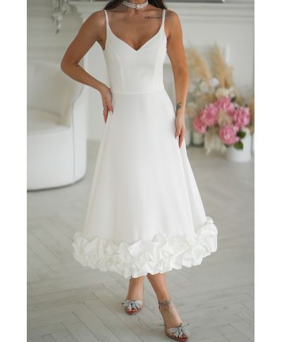 Vestito da cerimonia bianco midi con gonna ampia – Tessa