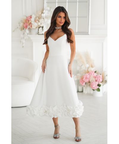 Vestito da cerimonia bianco midi con gonna ampia – Tessa