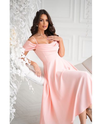 Abito midi elegante in Raso - Scollo Morbido e Spalline scorrevoli