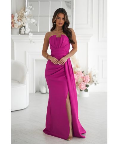 Abito Lungo Fucsia con Corsetto Geometrico e Spacco – Oriana