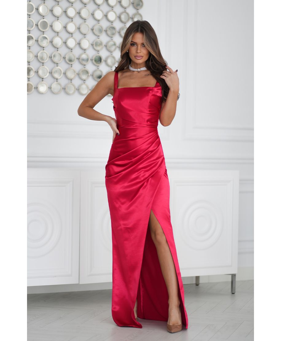 Abito Satinato Maxi con Corsetto - Colore Rosso Luminoso – Tessuto Liscio e Brillante