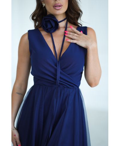Abito elegante lungo - Spacco sulla gamba - Colore blu navy