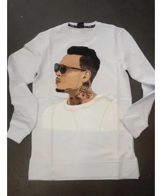 Felpa, bianca manica lunga - Felpa, girocollo modello hip hop