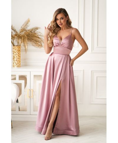 Vestito Lungo da Sera Rosa in Satin Lucente – Eleganza da Favola - Ravenna
