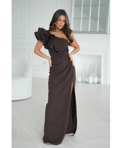 Abito monospalla elegante, cacao - Fiora