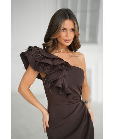 Abito monospalla elegante, cacao - Fiora