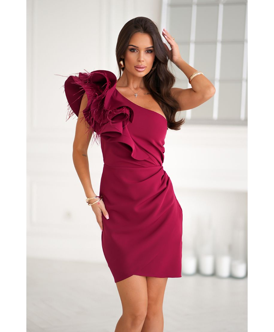 Tubino corto mono spalla bordeaux - Piuma