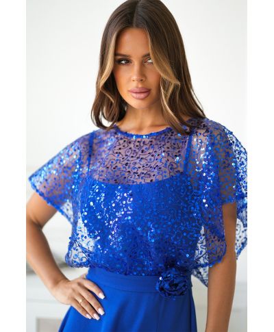 Abito da cerimonia blu cobalto con spalle coperte - Eleonora