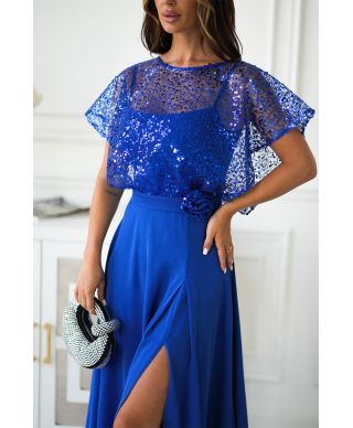 Abito da cerimonia blu cobalto con spalle coperte - Eleonora