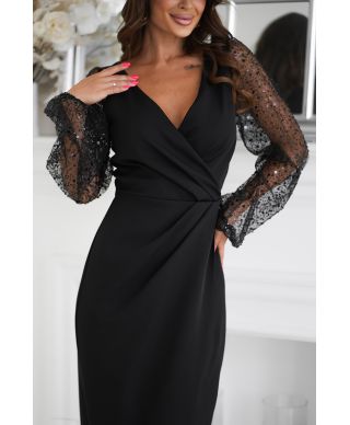 Abito elegante, lungo - Maniche in paillettes - Colore nero -Scarlet