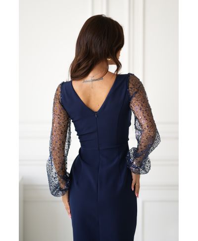 Vestito elegante con maniche lunghe, blu - Scarlet