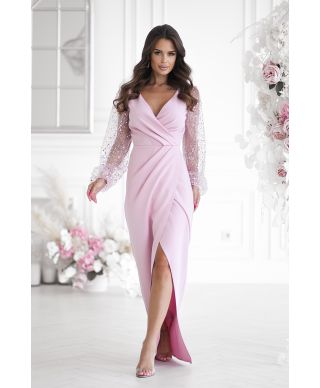 Abito elegante, lungo - Maniche in paillettes - Colore rosa sporco - Scarlet