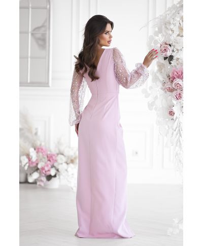 Abito elegante, lungo - Maniche in paillettes - Colore rosa sporco - Scarlet