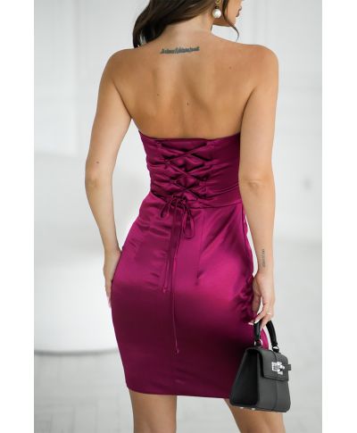 Vestito donna da cerimonia in satin lucido - Senza spalline con dettaglio Rosa