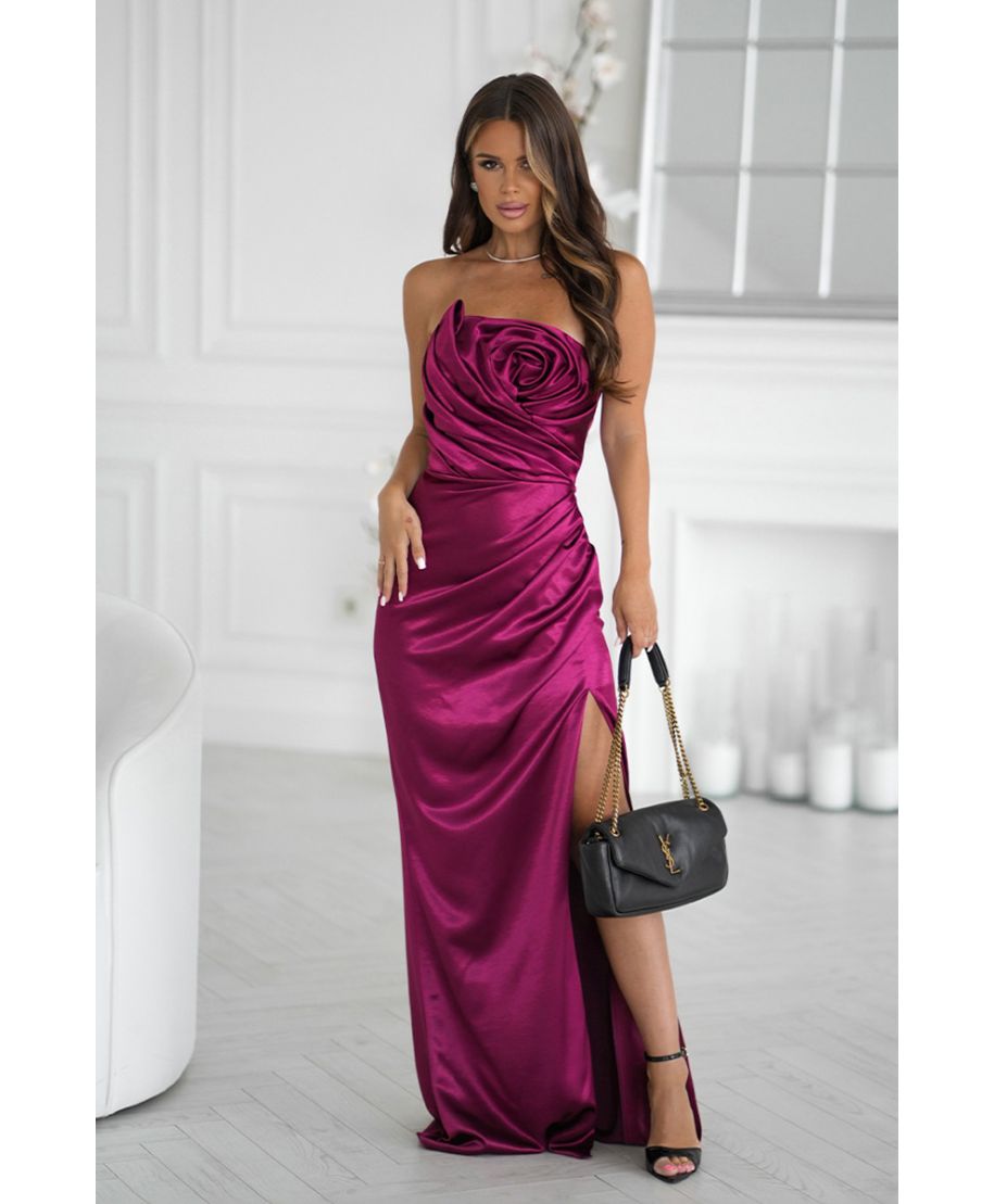 Vestito a sirena con spacco, rosso - Rose