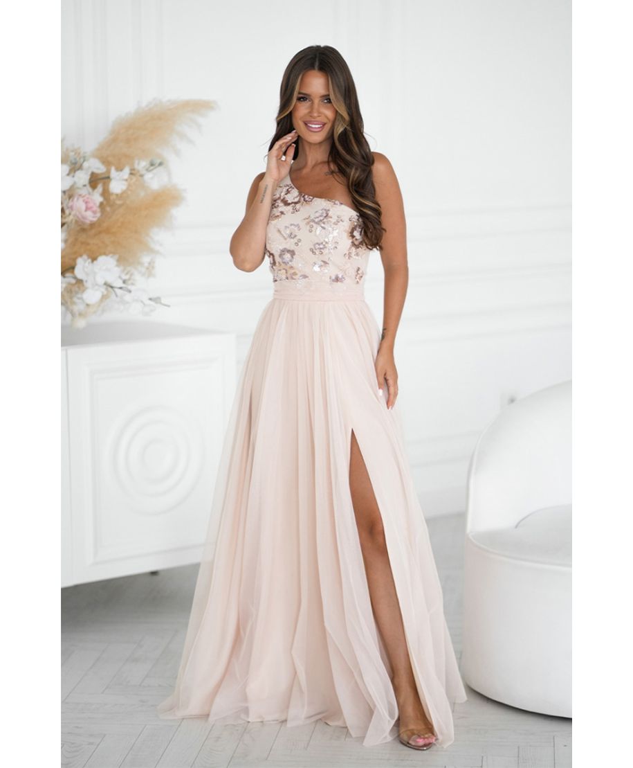 Abito da cerimonia monospalla color champagne - Olivia