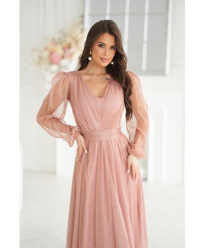 Abito donna - Con manichetta in tulle – Nudo