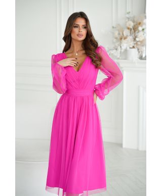 Abito donna - Con manichetta in tulle – Rosa fluo