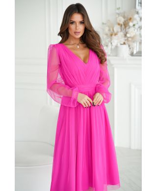 Abito donna - Con manichetta in tulle – Rosa fluo