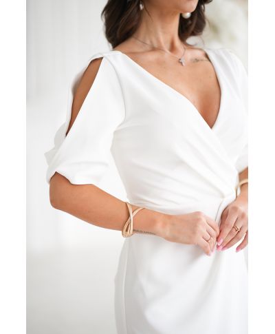 Abito da cerimonia, colore ecrù -  Maniche a tre quarti - Taglio elegante - Dettagli sartoriali