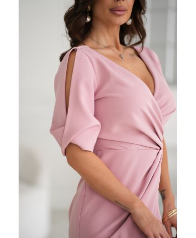 Abito midi fucsia - Scollo a V – Maniche con spacco - Eleganza e femminilità in un unico capo