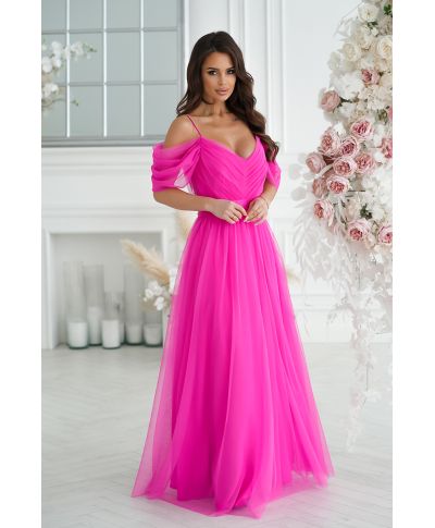Vestito lungo elegante - In tulle – Fuxia