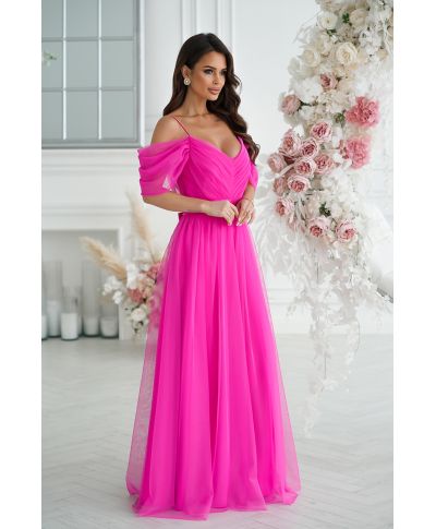 Vestito lungo elegante - In tulle – Fuxia