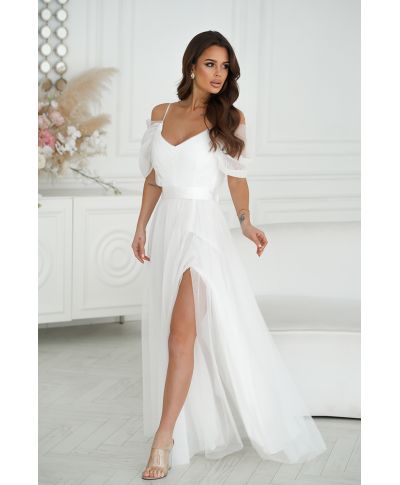 Vestito lungo elegante - In tulle – Bianco