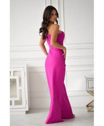 Abito a sirena - Monospalla - Corpetto decorato - Fucsia - Julia