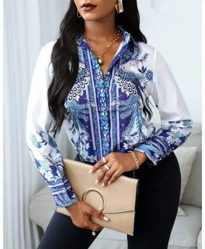 Blusa donna - Elegante - Fantasia celeste