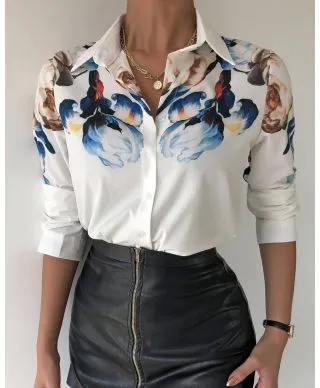 Camicia Donna bianca - Elegante - Fantasia floreale
