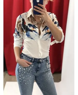 Camicia Donna bianca - Elegante - Fantasia floreale