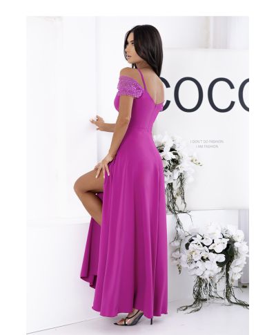 Abito lungo fucsia elegante con spacco alto e paillettes – Vestito da cerimonia - Selen - gogolfun.it